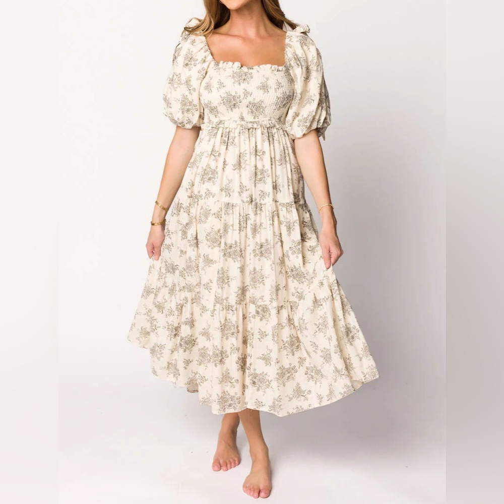 Elena Floral Print Smocked Midi Dress